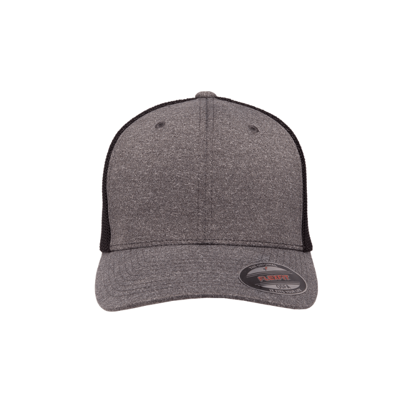 6311-DH/B Fitted Trucker Dark Heather Grey and Melange Black Cap Fitted
