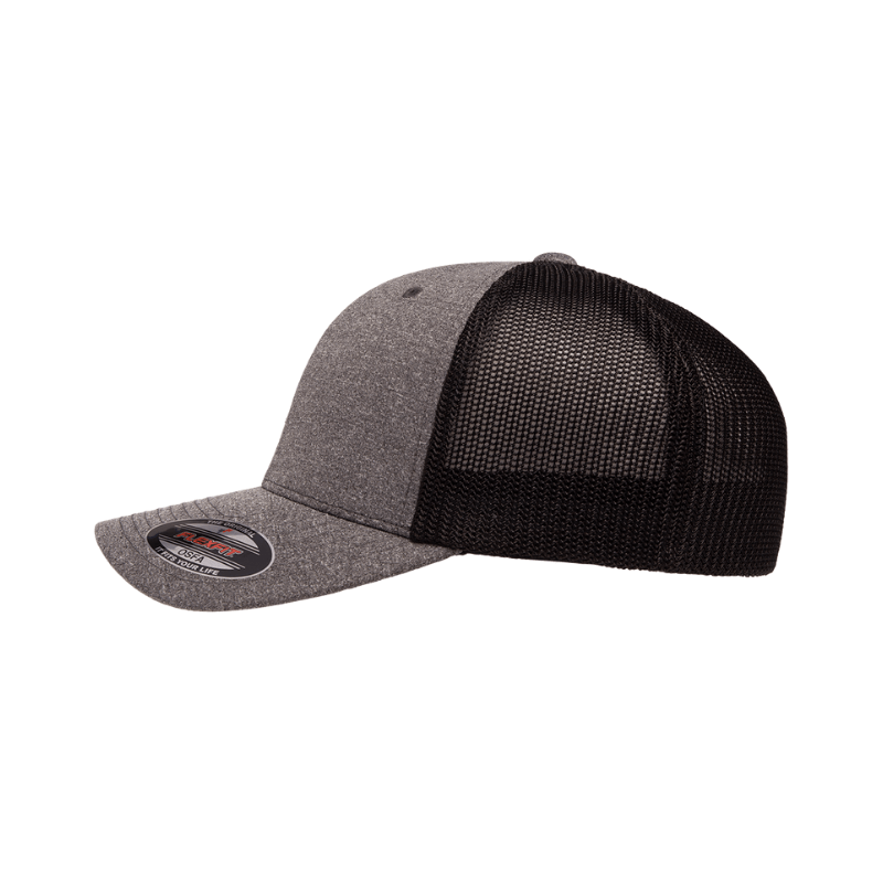 6311-DH/B Fitted Trucker Dark Heather Grey and Melange Black Cap Fitted
