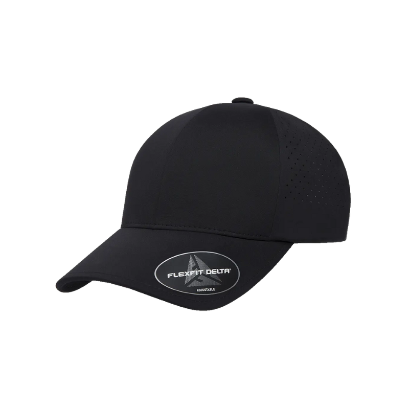 DELTA-PERF-ADJ-BLK Delta Black Perforated Cap with Velcro Hook & Loop Adjustable Fit