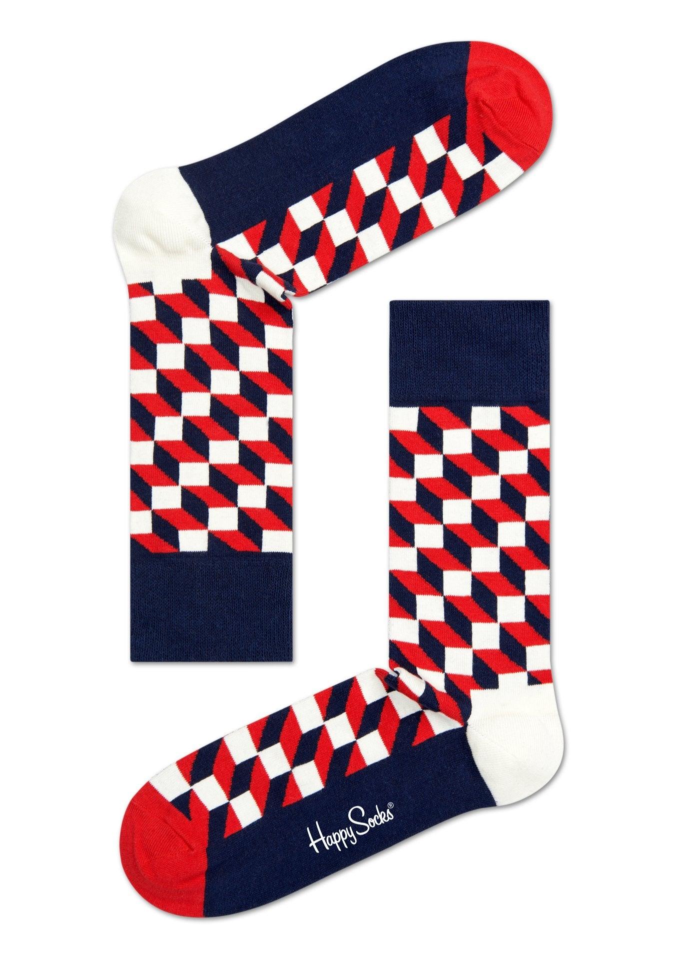 Navy Blue and Red Filled Optic Adult Sock Size (41-46)