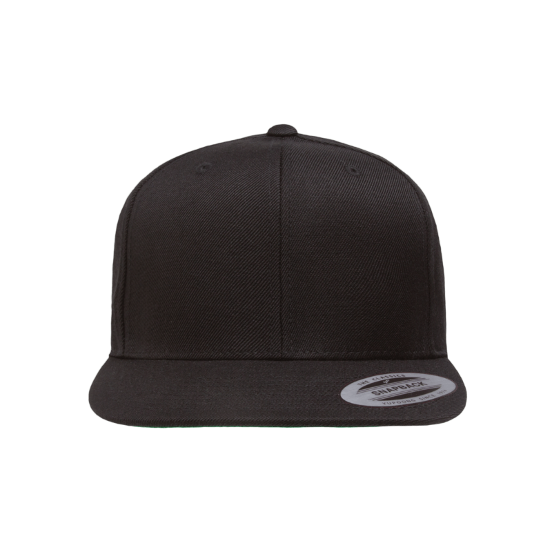 6089M-BLK Classic Snapback Black Flat Peak Cap Adjustable Fit