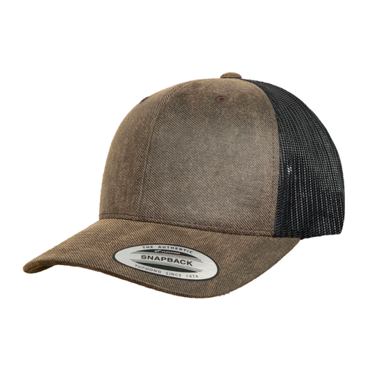 6606T-OS-BRN/BLK Retro Trucker Brown Oil Skin / Black Mesh Cap Adjustable Fit