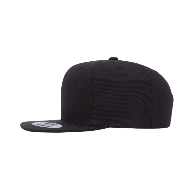 6089M-BLK Classic Snapback Black Flat Peak Cap Adjustable Fit