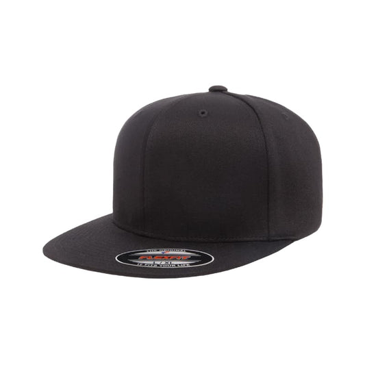 6677-BLK Pro-Style Black Flat Peak Cap Fitted