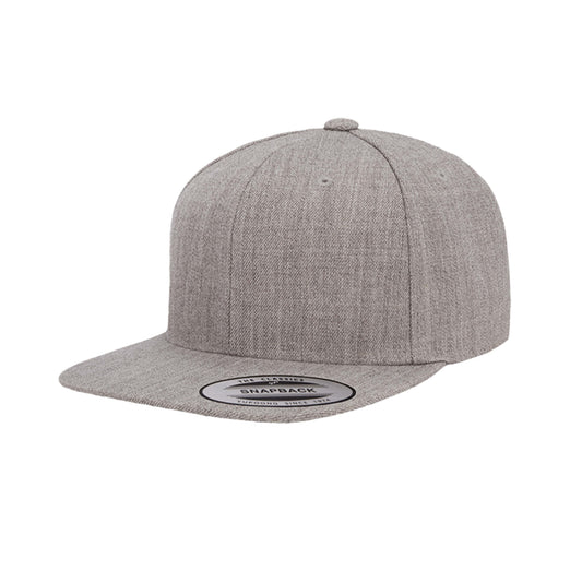 6089M-HG Classic Snapback Heather Grey Flat Peak Cap Adjustable Fit