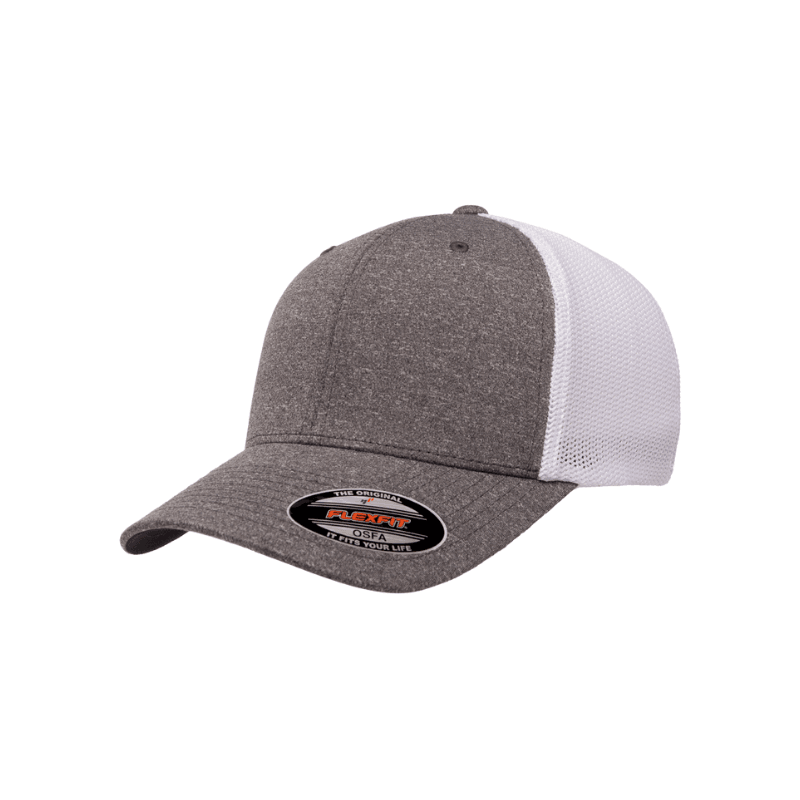 6311-DH/WHT Flexfit Melange Trucker Dark Heather Grey and White Cap Fitted