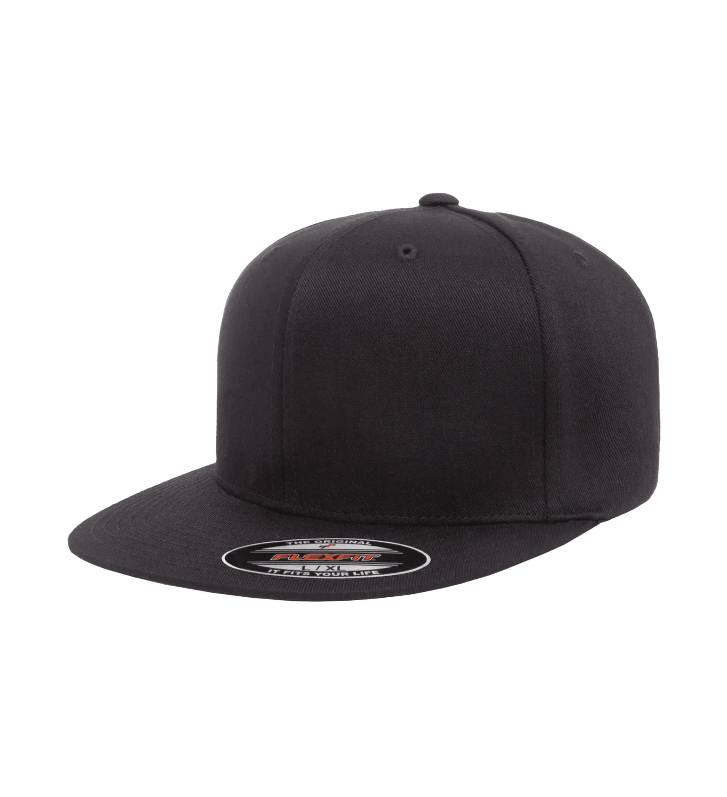 6677-BLK Pro-Style Black Flat Peak Cap Fitted