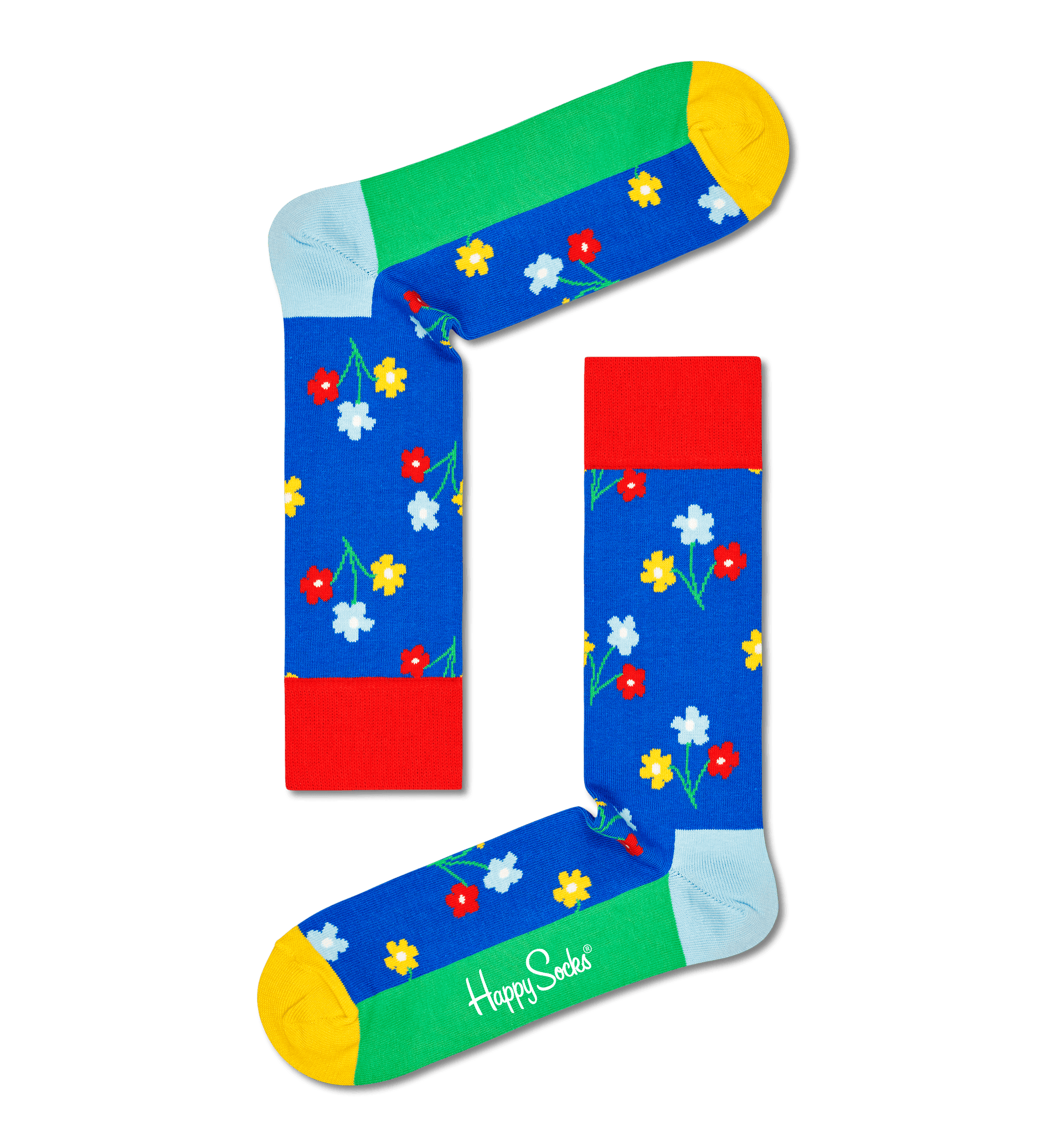 Happy Socks Blue Sock With Colourful Bouquet Adult Sock Size (41-46)