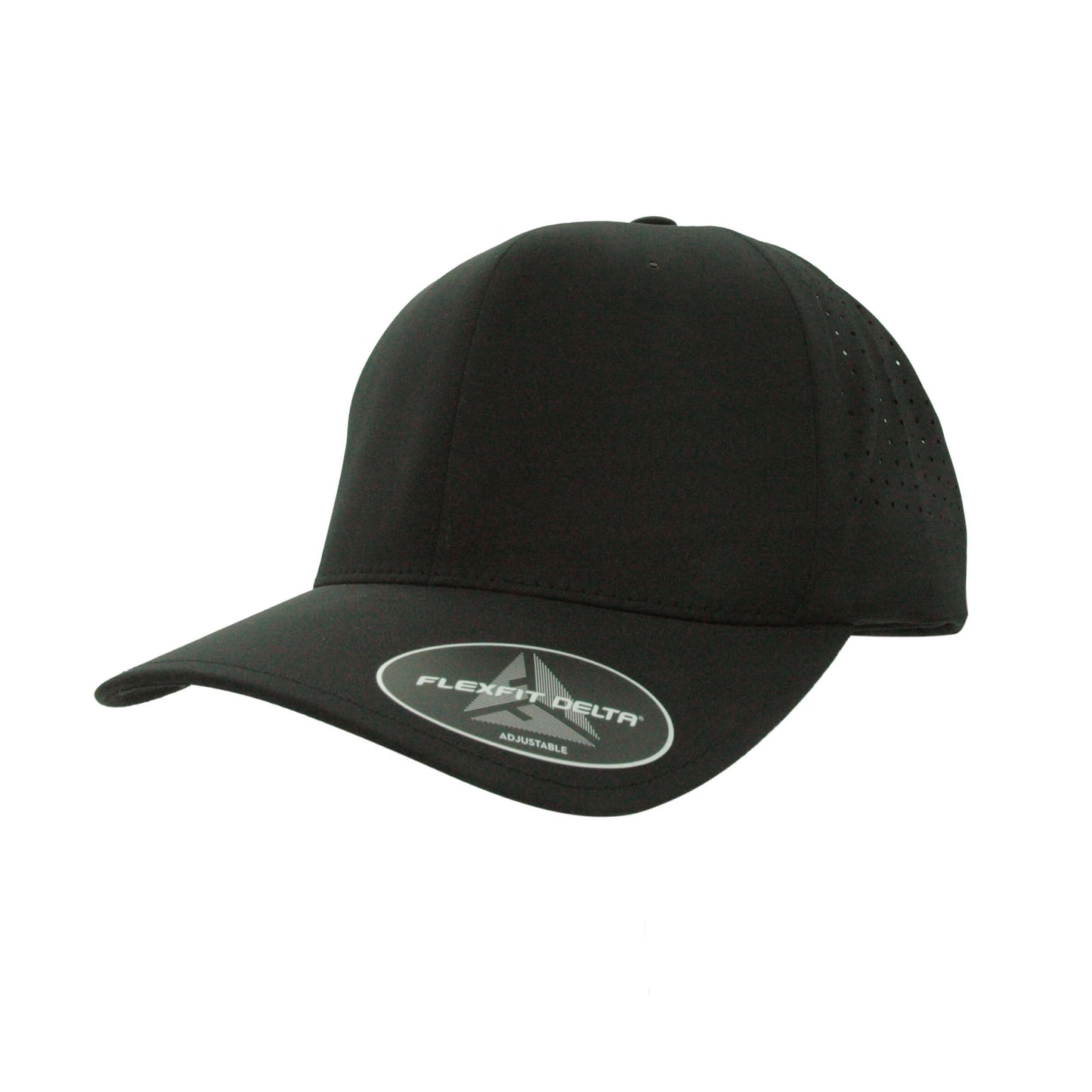 Delta Black Curve Peak Cap made with Perforated Technology  with an added Adjustable Buckle Clip