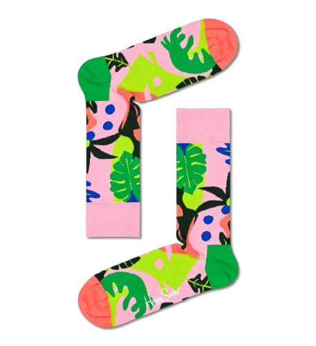 Light Pink Multi Colour Tropical Garden Adult Sock Size (41-46)