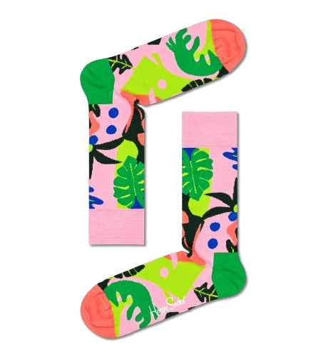 Happy Light Pink Multi Colour Tropical Garden Adult Sock Size 41-46)