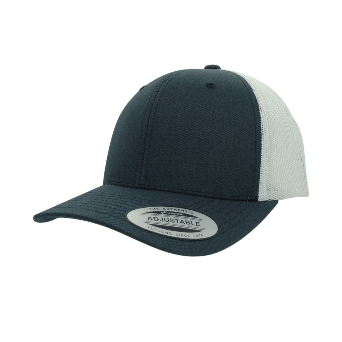 Two Tone  Navy and White Curved Peak Adjustable Mesh  Retro Trucker Cap