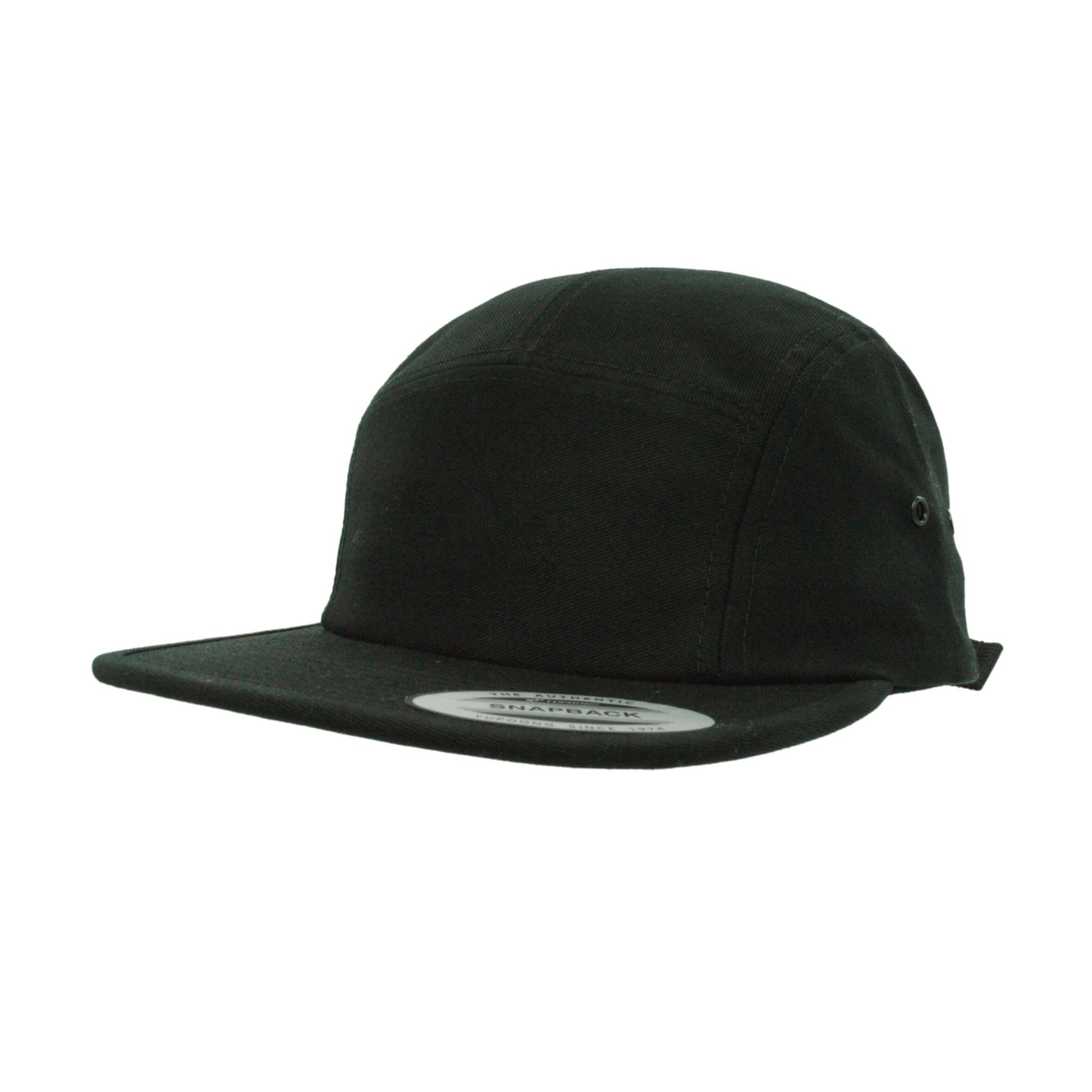 Black Five Panel Jockey Cap with an added Adjustable Clip